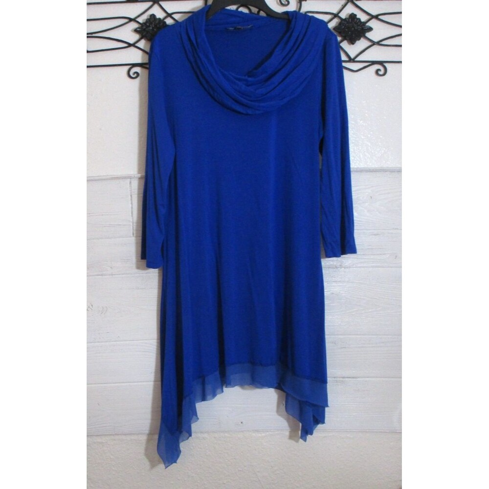 Cable & Gauge Women's Knit Tunic Top Size XL Long Sleeve Blue Round
